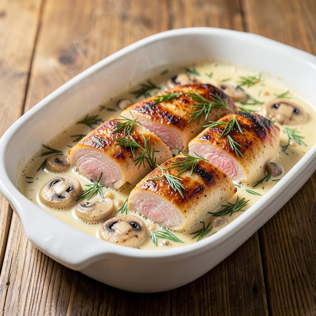 Baked Chicken Stroganoff Recipe: Velvety Mushroom Cream With Crispy Top