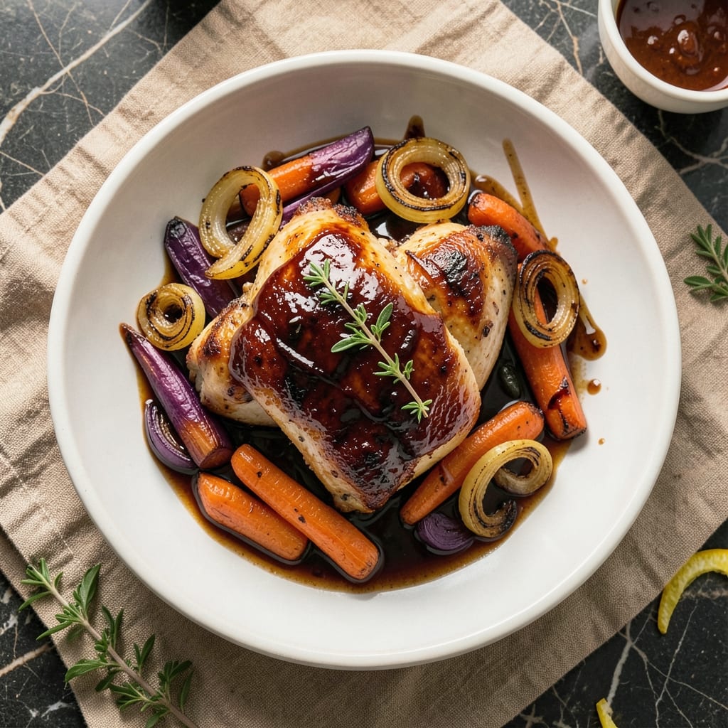 Balsamic Chicken With Roasted Vegetables Recipe: Sweet-Tangy Glaze Meets Roasted Crunch