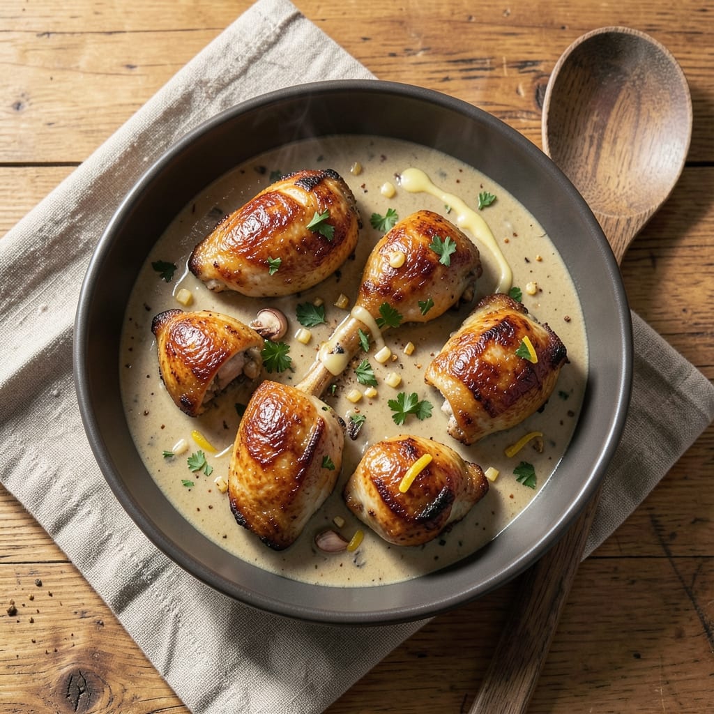 Baked Chicken Thighs With Cream of Mushroom Soup Recipe: Self-Basting Sauce Magic in One Pan