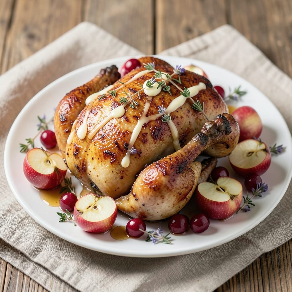 Apple And Cranberry Roasted Chicken Recipe: Tart-Sweet Glaze That Carves Into Every Bite