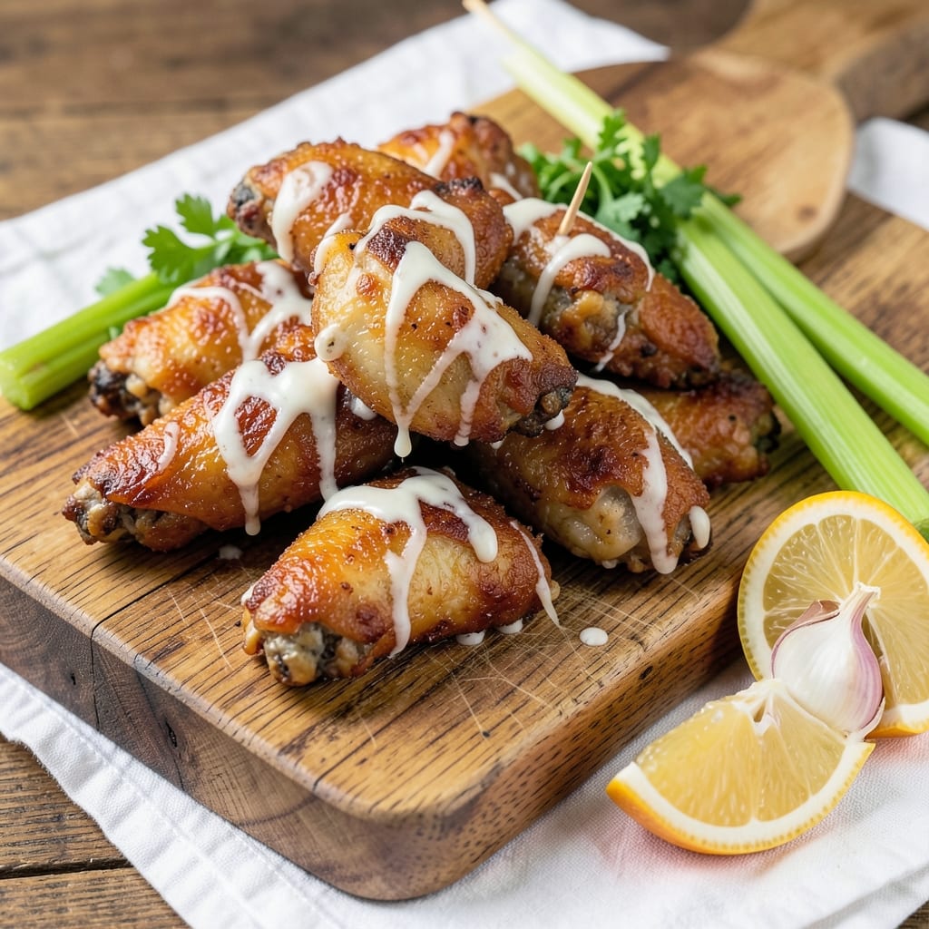 Betty White's Chicken Wings Pacifica Recipe: Celery-Crusted Crunch with Tangy Yogurt Streaks