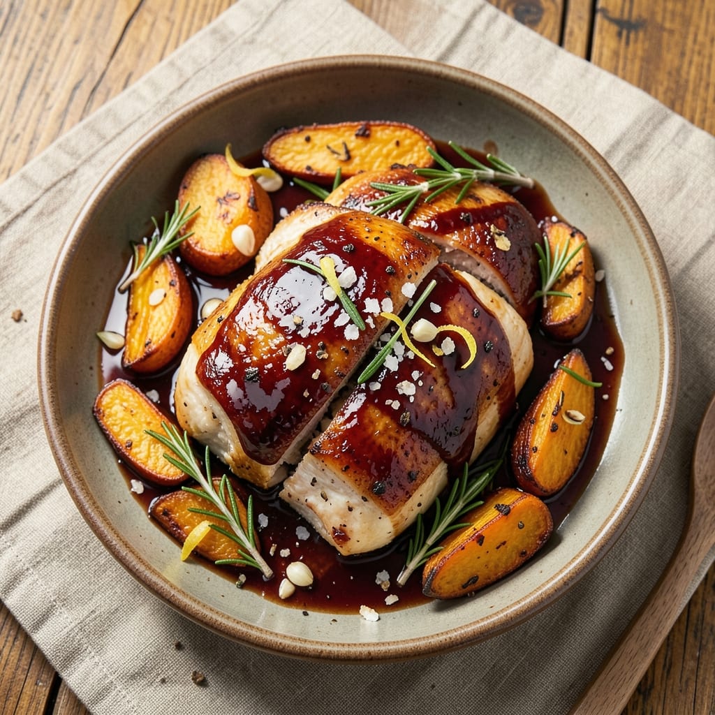 Balsamic Chicken And Sweet Potatoes Recipe: Caramelized Sweetness With Tangy Balsamic Glaze